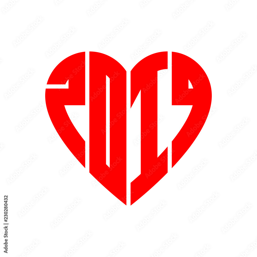 Happy new year 2019. Vector heart with new year date. Original design element for greeting card. Happy new year 2019. Vector heart with new year date. Original design element for greeting card.