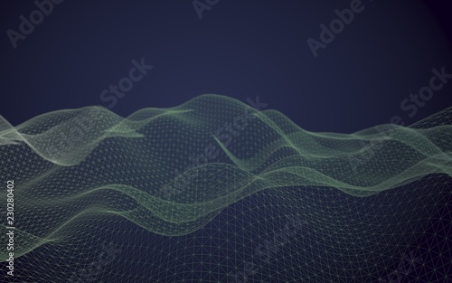 Abstract landscape on a dark background. Cyberspace navy blue grid. Hi-tech network. 3D illustration © Plastic man