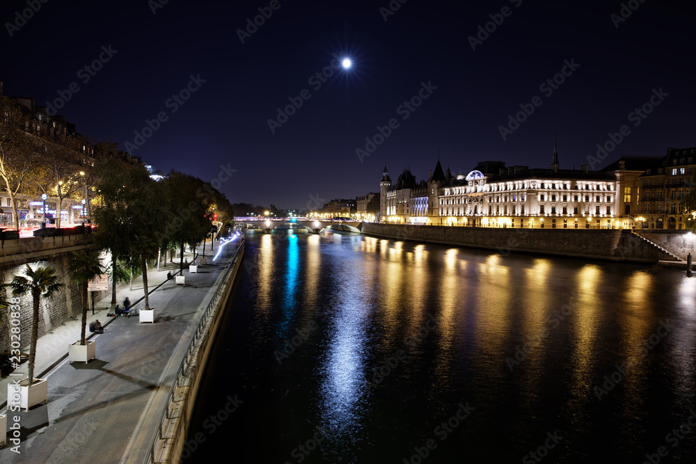 Paris, France - October 21, 2018: Conciergerie and river Seine in Paris