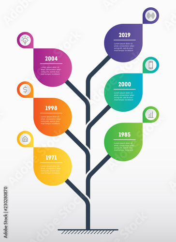 Vector infographic of technology or education with 6 steps. Business presentation concept with six options. Web Template of tree, info chart or diagram with 6 process.
