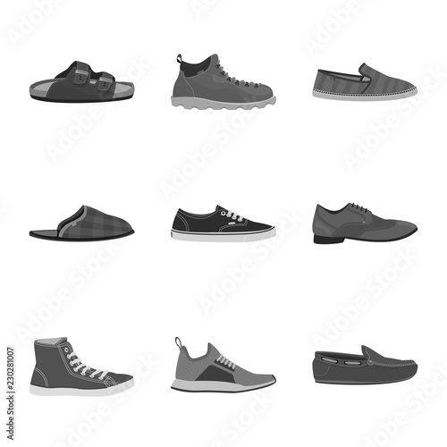 Vector design of shoe and footwear sign. Set of shoe and foot stock symbol for web.