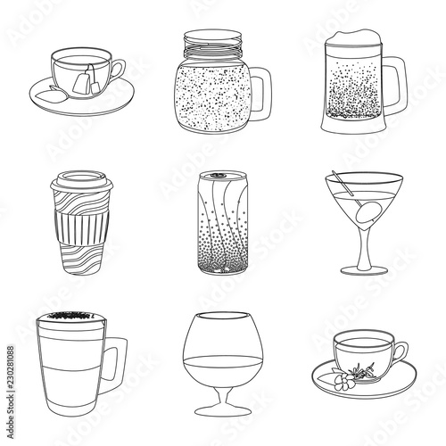 Isolated object of drink and bar sign. Set of drink and party stock vector illustration.
