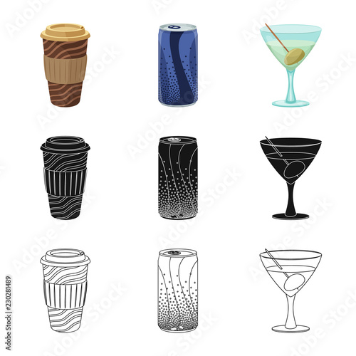Vector illustration of drink and bar symbol. Set of drink and party stock vector illustration.