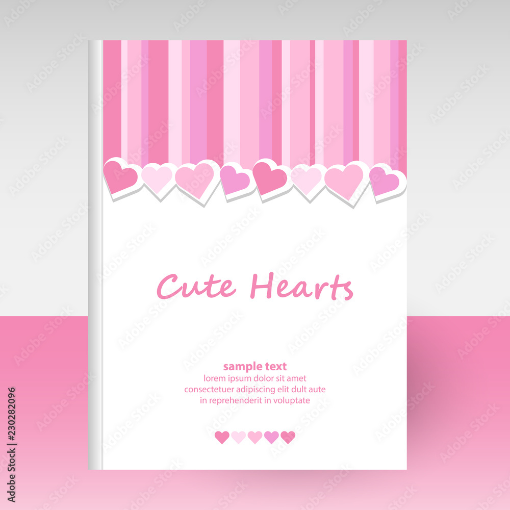 vector cover of diary or notebook hardcover - format A4 layout brochure concept - cute pink striped pattern with lovely valentine hearts vector cover of diary or notebook hardcover - format A4 layout brochure concept - cute pink striped pattern with lovely valentine hearts