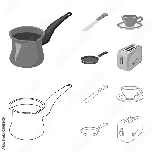 Vector design of kitchen and cook sign. Set of kitchen and appliance stock symbol for web.