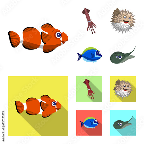 Vector design of sea and animal icon. Set of sea and marine vector icon for stock.