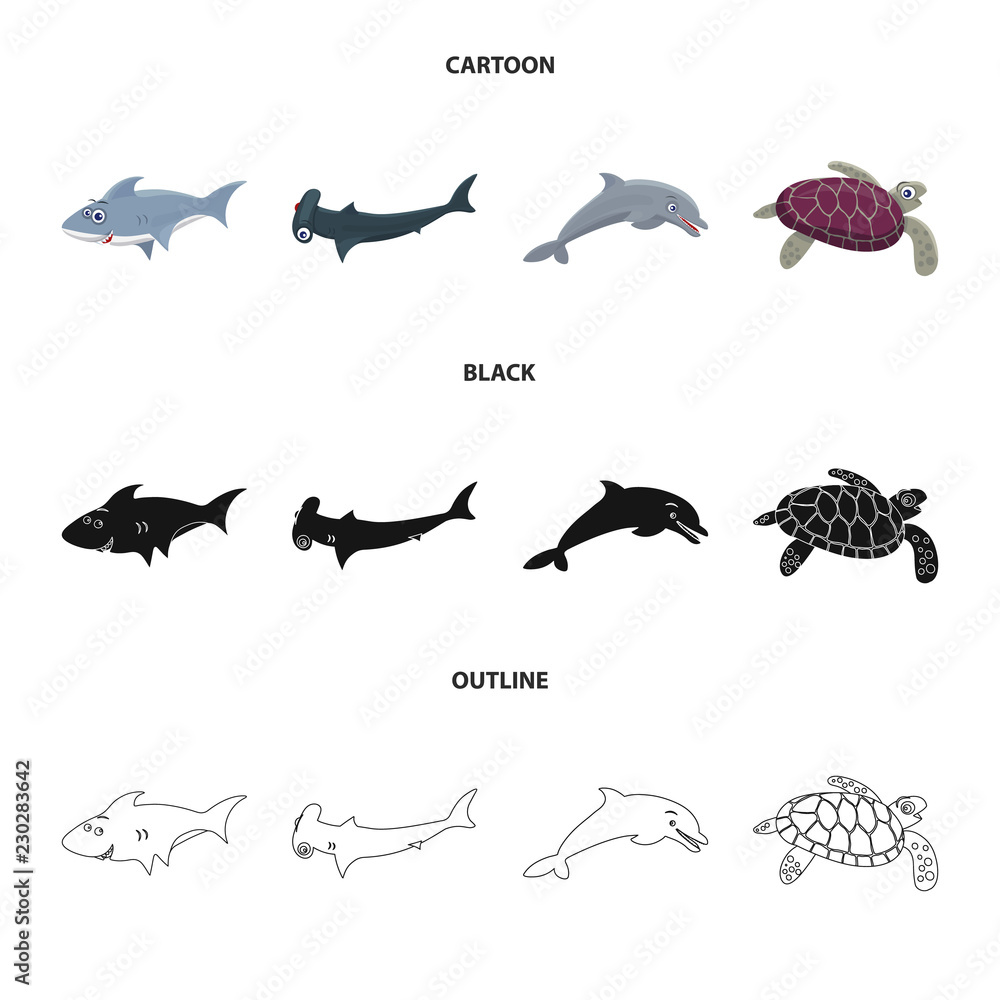 Vector design of sea and animal symbol. Collection of sea and marine stock vector illustration. Vector design of sea and animal symbol. Collection of sea and marine stock vector illustration.