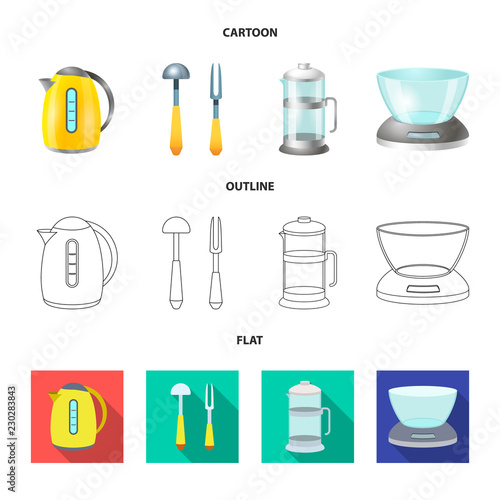 Vector illustration of kitchen and cook sign. Collection of kitchen and appliance vector icon for stock.
