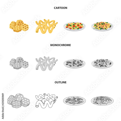 Isolated object of pasta and carbohydrate logo. Set of pasta and macaroni stock vector illustration.