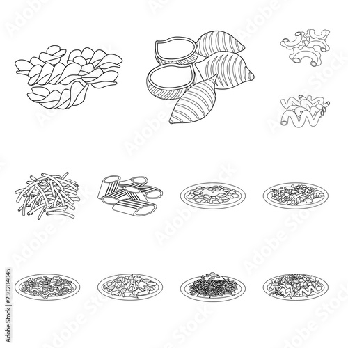 Vector illustration of pasta and carbohydrate logo. Collection of pasta and macaroni stock vector illustration.