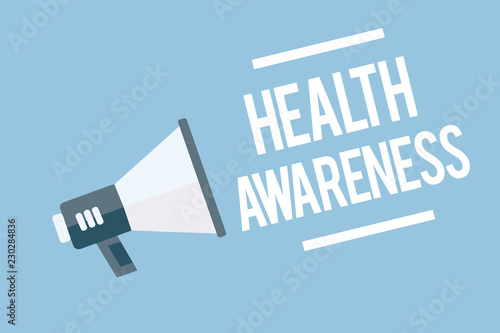 Word writing text Health Awareness. Business concept for Promoting community issues and preventative action Megaphone loudspeaker blue background important message speaking loud photo