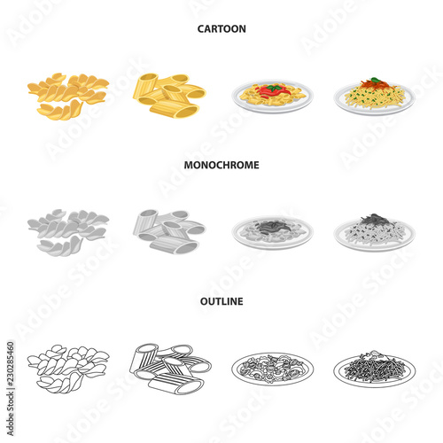 Isolated object of pasta and carbohydrate logo. Set of pasta and macaroni vector icon for stock.