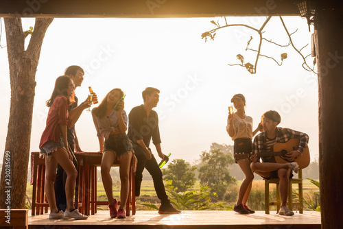Fotografie Six young entrepreneur gathering together toast for success in business start up