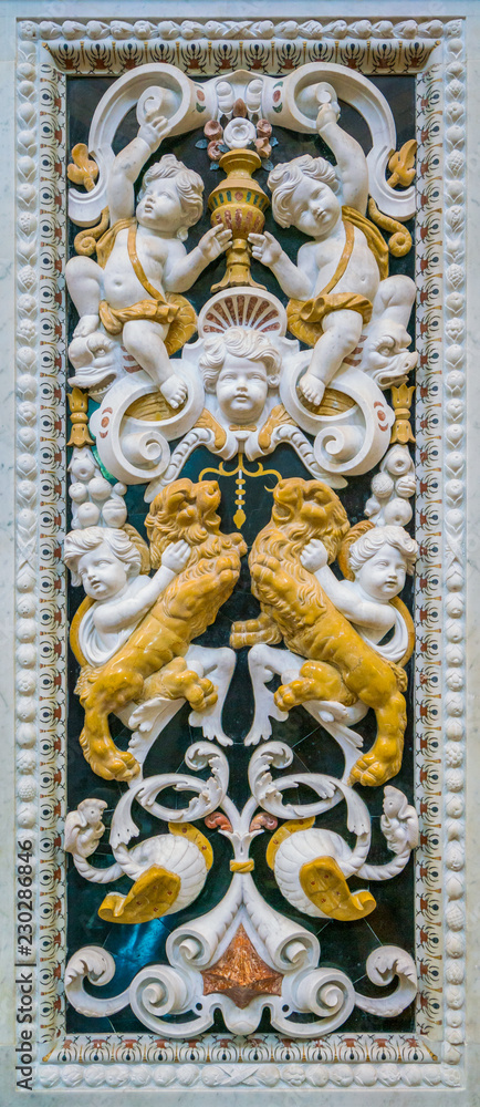 Obraz premium Marble bas relief detail in the Church of the Gesù in Palermo. Sicily, Italy.