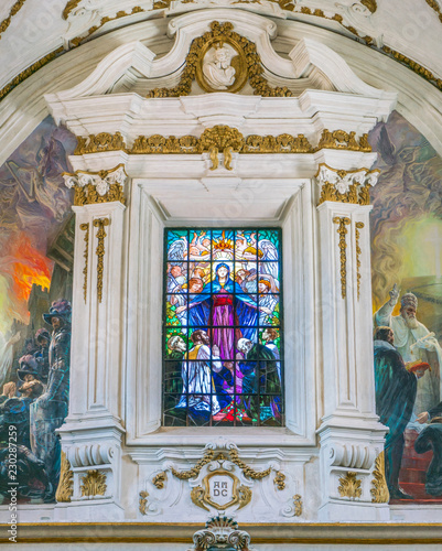 Stained glass window in the counterfacade of the Church of the Gesù in Palermo. Sicily, Italy. photo