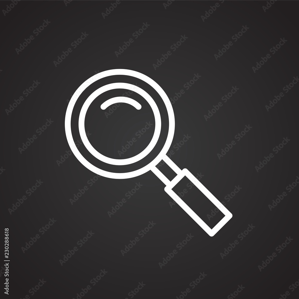 Magnifier thin line on black background icon Magnifier thin line on black background icon