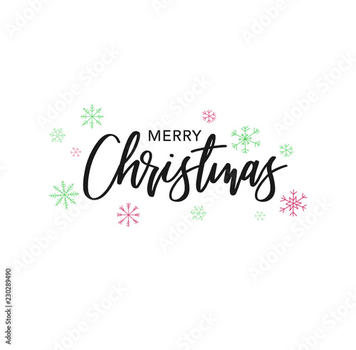Merry Christmas Calligraphy Vector Text With Hand Drawn Snowflakes Over White Background - Illustration