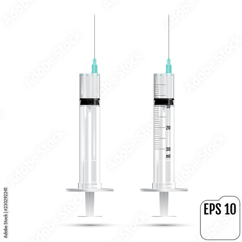 Realistic syringe on white background. Vector illustration