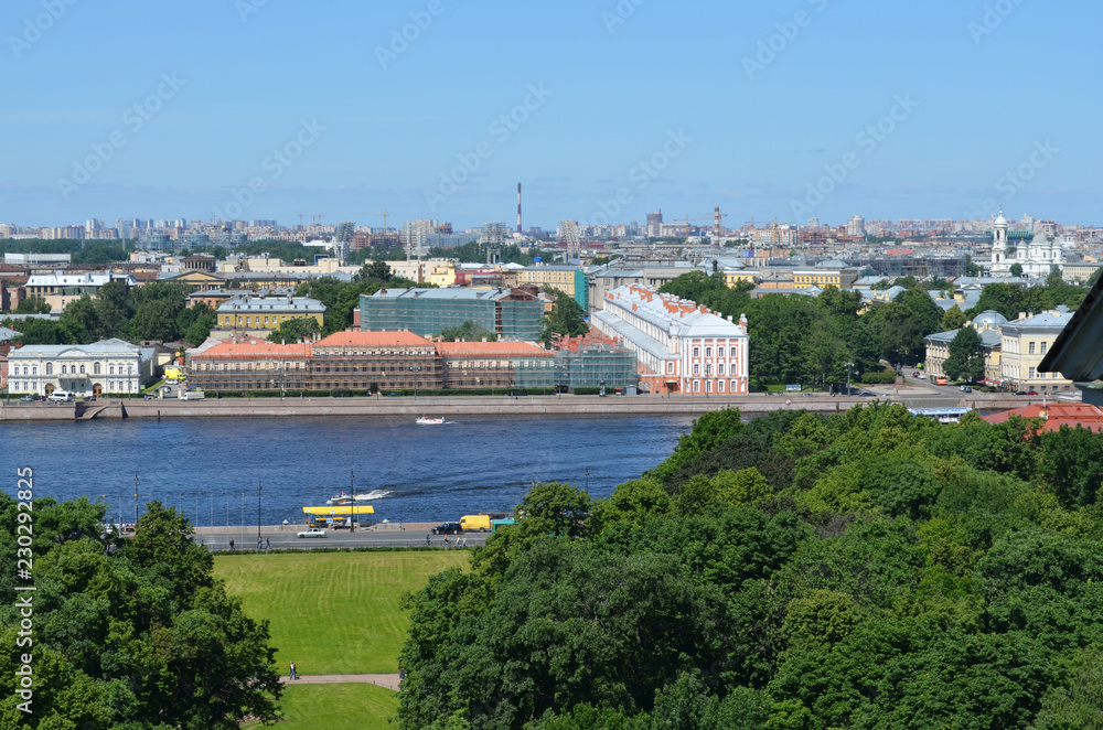 Russia. Saint-Petersburg. University embankment from the height of St. Isaac's Cathedral