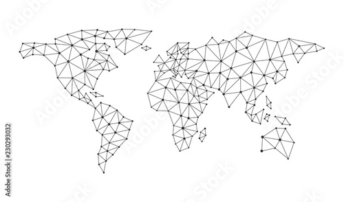 Vector polygonal abstract world map. Global network connection for print. file eps10