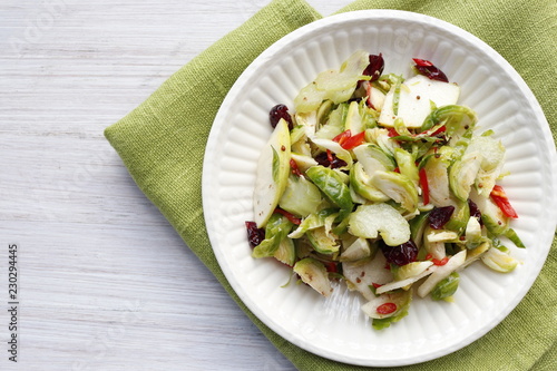 Salad of raw Brussels sprouts, celery and apples.