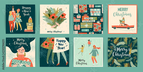 Christmas and Happy New Year templates. Trendy retro style. © Nadia Grapes