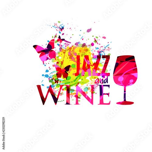Colorful wine glass background flat vector illustration. Party flyer, wine tasting event, wine festival and celebrations, restaurant poster design for brochure, invitation card, menu, promotion banner