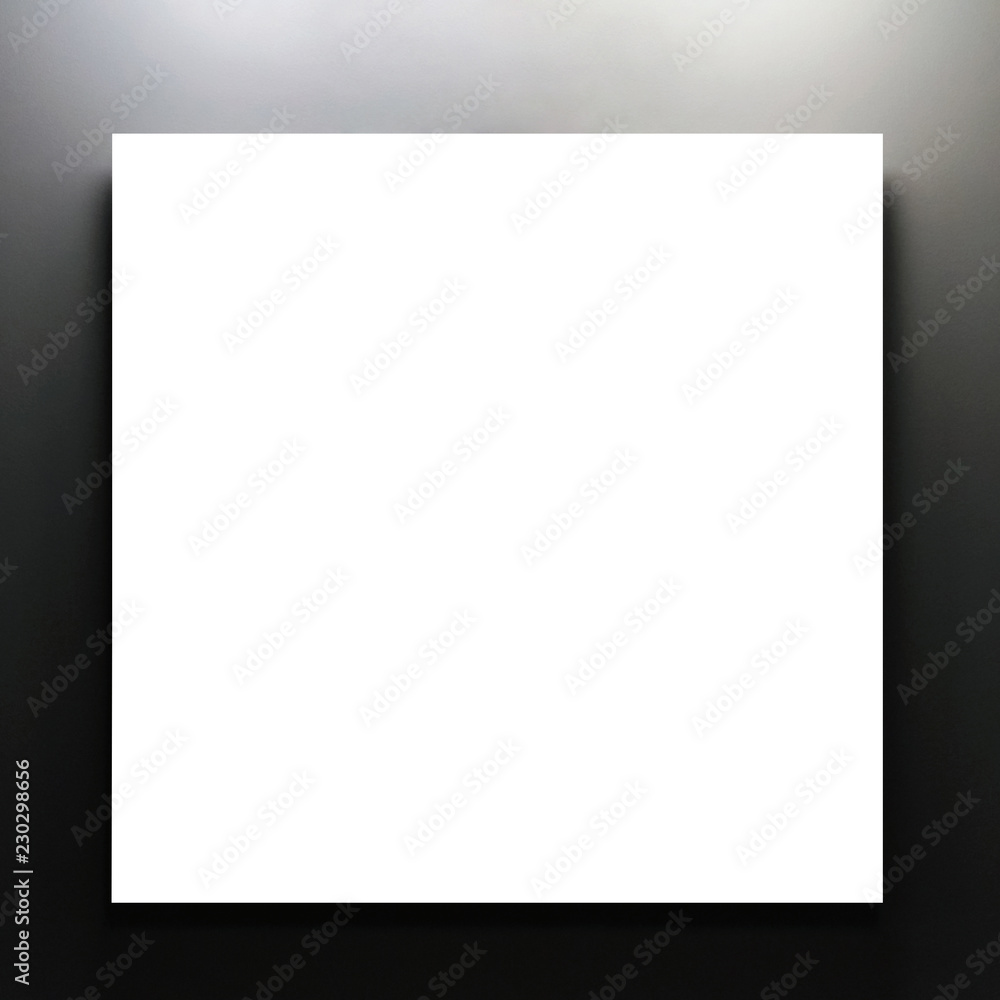 Empty space on wall for advertising. White square on dark gray background. Minimalistic mockup
