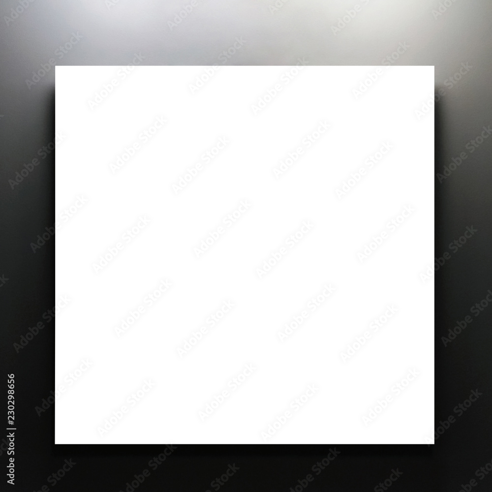 Empty space on wall for advertising. White square on dark gray background. Minimalistic mockup Empty space on wall for advertising. White square on dark gray background. Minimalistic mockup