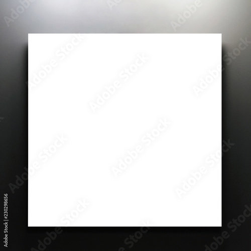 Empty space on wall for advertising. White square on dark gray background. Minimalistic mockup