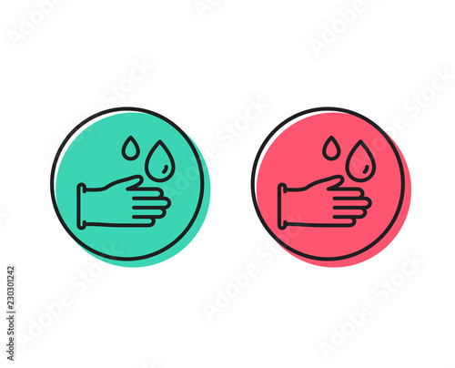 Cleaning rubber gloves line icon. Hygiene sign. Washing Housekeeping equipment sign. Positive and negative circle buttons concept. Good or bad symbols. Rubber gloves Vector