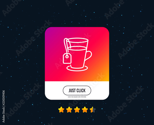 Tea with bag line icon. Hot drink sign. Fresh beverage symbol. Web or internet line icon design. Rating stars. Just click button. Tea vector