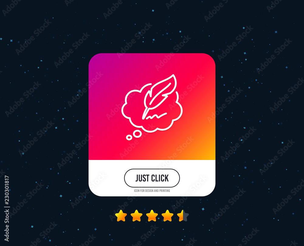 Copywriting speech bubble line icon. Feather sign. Copyright symbol. Web or internet line icon design. Rating stars. Just click button. Vector Copywriting speech bubble line icon. Feather sign. Copyright symbol. Web or internet line icon design. Rating stars. Just click button. Vector