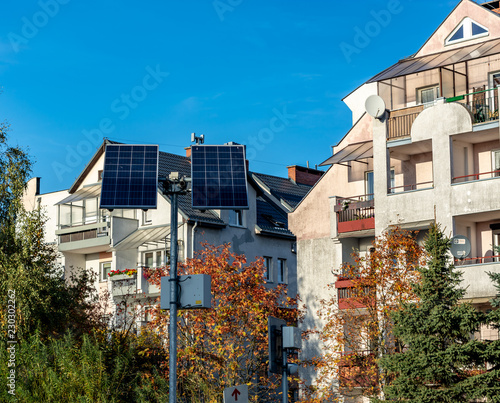 solar panels on the background of residential houses day