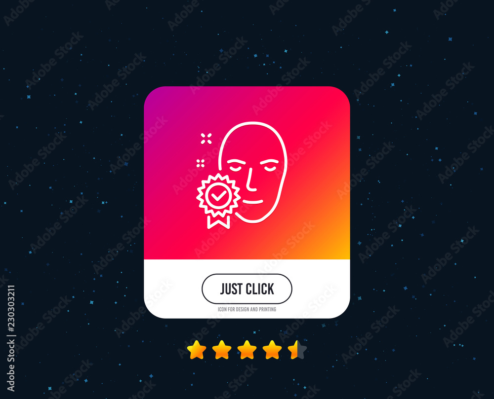 Face verified line icon. Access granted sign. Facial identification success symbol. Web or internet line icon design. Rating stars. Just click button. Face verified vector Face verified line icon. Access granted sign. Facial identification success symbol. Web or internet line icon design. Rating stars. Just click button. Face verified vector