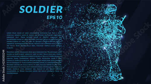 Soldiers of the particles. The warrior consists of circles and points. Vector illustration.