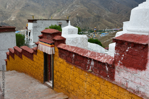 China,Tibet, Lhasa. The ancient monastery Pabongka in June, 7th century buildings photo