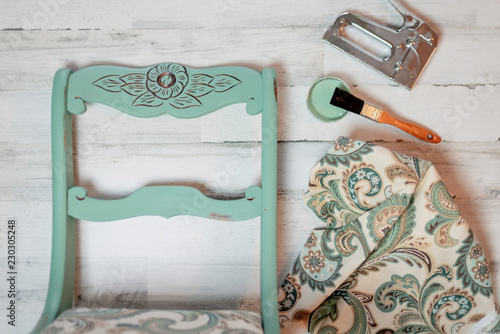 Refinishing a vintage chair with fresh paint and new fabric - DIY chair makeover photo