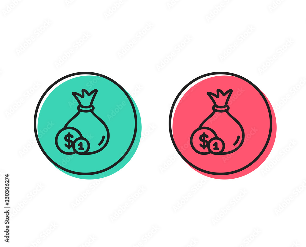 Money bag with Coins line icon. Cash Banking currency sign. Dollar or USD symbol. Positive and negative circle buttons concept. Good or bad symbols. Cash Vector Money bag with Coins line icon. Cash Banking currency sign. Dollar or USD symbol. Positive and negative circle buttons concept. Good or bad symbols. Cash Vector