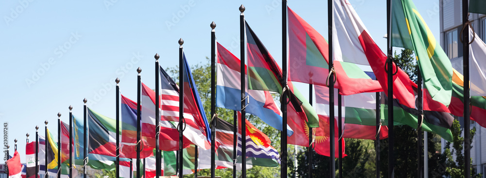 many colorful country flags background