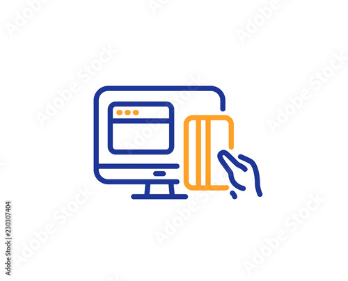 Online Payment methods line icon. Web money sign. Credit card symbol. Colorful outline concept. Blue and orange thin line color icon. Online payment Vector