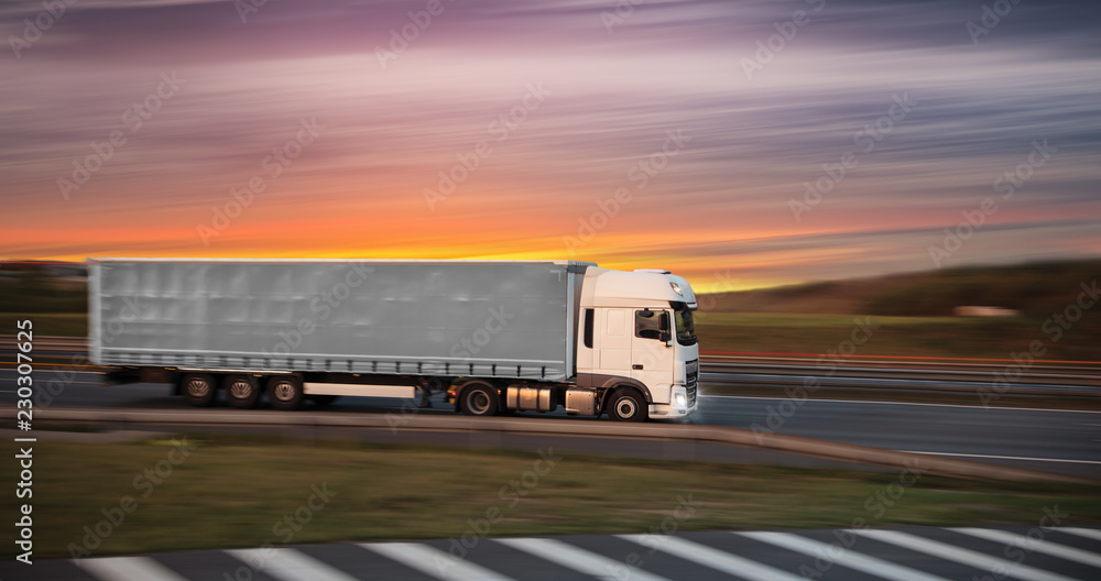 Truck with container on road, cargo transportation concept. Truck with container on road, cargo transportation concept.