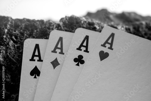 four of a kind ace poker card gamble black and white theme photo