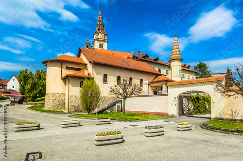 Marija Bistrica landmark architecture. / Scenic view at famous catholic tourist resort in Zagorje region, Marija Bistrica. photo