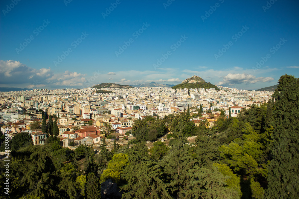 south capital big city panorama view in bright colorful summer weather with mountain background