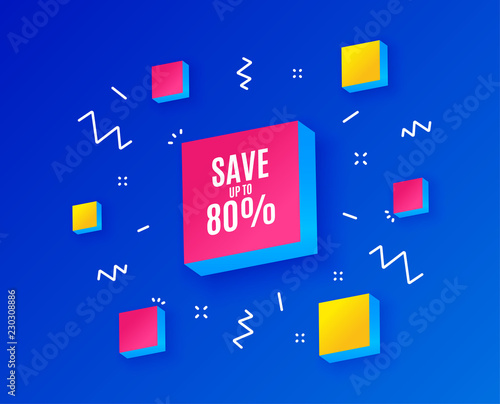 Fototapeta Naklejka Na Ścianę i Meble -  Save up to 80%. Discount Sale offer price sign. Special offer symbol. Isometric cubes with geometric shapes. Creative shopping banners. Template for design. Vector