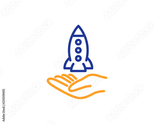 Crowdfunding line icon. Launch Startup project sign. Innovation symbol. Colorful outline concept. Blue and orange thin line color icon. Crowdfunding Vector