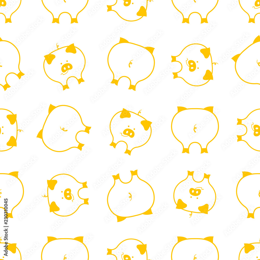 Chinese New Year 2019 yellow earth pig. Cute swine Seamless pattern. Chinese New Year 2019 yellow earth pig. Cute swine Seamless pattern.