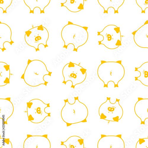 Chinese New Year 2019 yellow earth pig. Cute swine Seamless pattern.