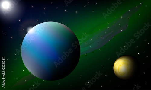 Fototapeta Naklejka Na Ścianę i Meble -  two planets yellow and blue-red